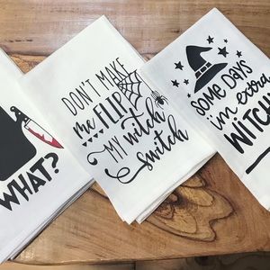 Halloween 3 Piece Set Cotton Flour Sack Kitchen Cat Witches 28”x 28”